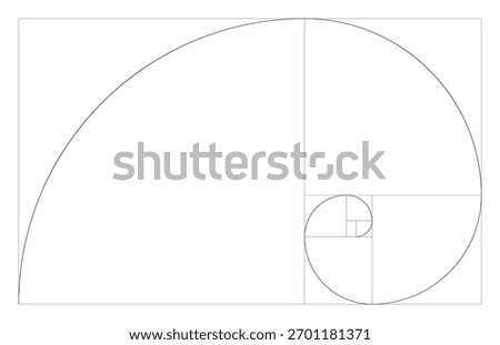 Vector Fibonacci Golden Ratio Spiral. Section Sequence Pattern. Rectangle Grid Proportion with Spiral