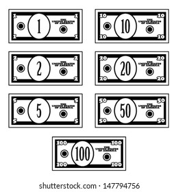 vector fictional black white dollar banknotes