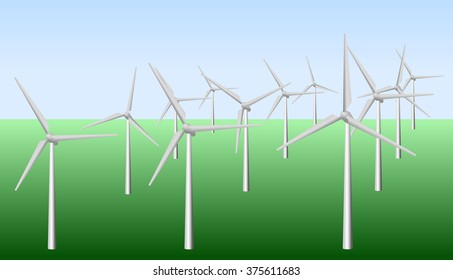 Vector field of wind power stations at simple background