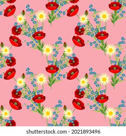 Vector - fieldflowers bouquet seamless pattern, floral template.