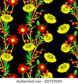 Vector - fieldflowers seamless pattern, poppies, forget-me-not camomile, watercolor illustration.