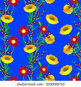 Vector - fieldflowers seamless pattern, poppies, forget-me-not camomile, watercolor illustration.