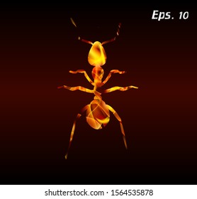 vector of fiery ants, burning fires in the form of ants on a dark background
