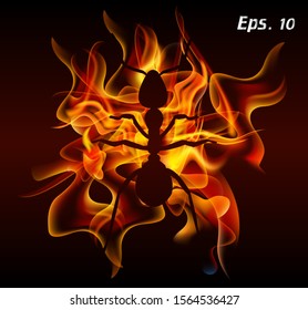 vector of fiery ants, burning fires in the form of ants on a dark background