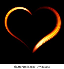 Vector fiery heart on a black background. 