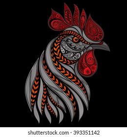 Vector fiery rooster on a black background