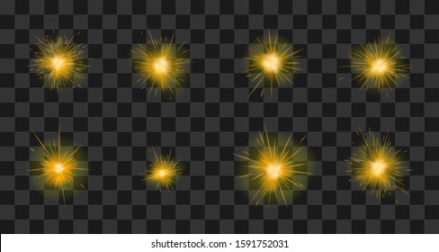 Vector fiery sparks effect set. Burning sparkler. Firework design on transparent background