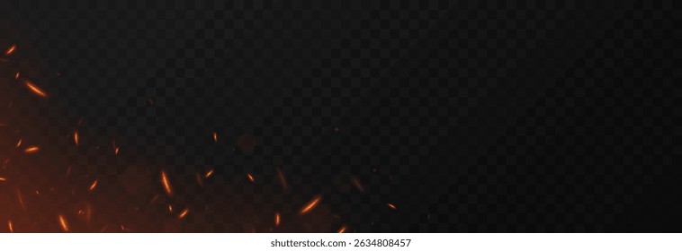 Vector fiery sparks on an isolated transparent background. Sparks png, fire png, fiery particles.