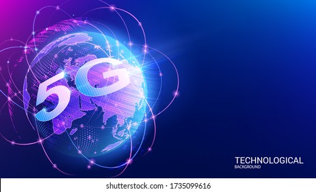 Vector. The fifth generation of 5G mobile broadband. Digital antenna arrays. Wi-fi Worldwide global information network. Modern technology and innovation. Planet Earth. The future of communications. 