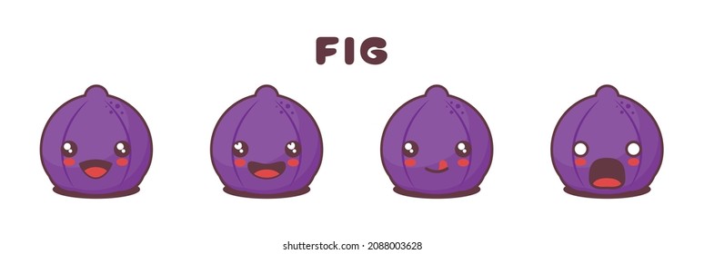 vector fig fruit cartoon mascot, with different facial expressions. suitable for icons, logos, prints, stickers, etc.