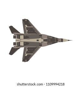 Vector fighter eagle jet flat icon isolated. Military airplane top view illustration. Black combat defense fly plane