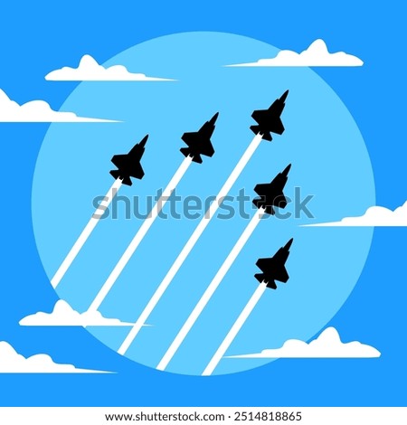 vector fighter jet flying air show with sky smoke illustration
