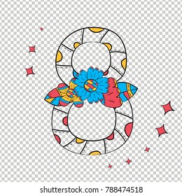 Vector figure eight in Scandinavian style hand-drawn. With a pattern from different flowers and leaves on a on a transparent background
