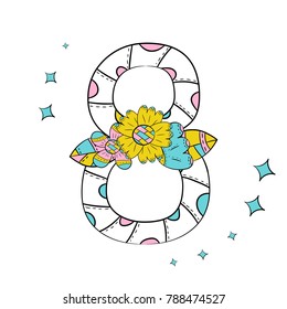 Vector figure eight in Scandinavian style hand-drawn. With a pattern from different flowers and leaves on a on a transparent background