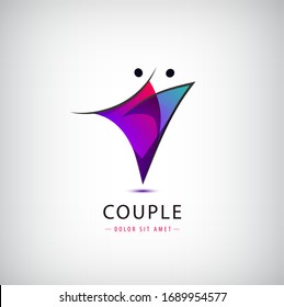 Vector figure line silhouette logo, human and dancing sign. Couple dynamic abstract illustration, 2 person. Stylized people bodies