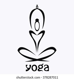 vector figure of a man sitting on a lotus with the word yoga on a background