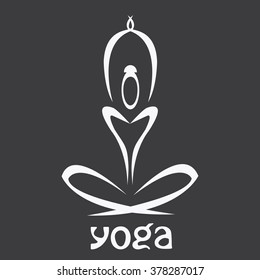vector figure of a man sitting on a lotus with the word yoga on a colored background