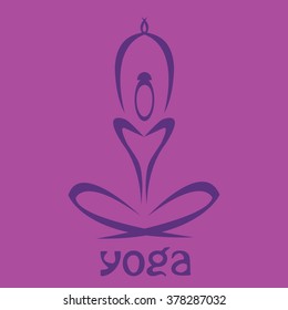 vector figure of a man sitting on a lotus with the word yoga on a colored background