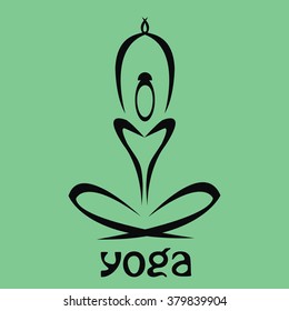 vector figure of a man sitting on a lotus with the word yoga on a colored background
