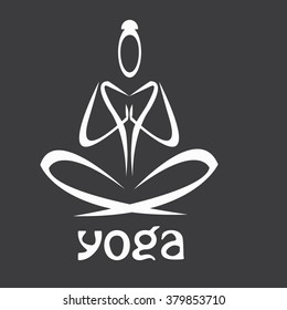 vector figure of a man sitting on a lotus with the word yoga on a colored background