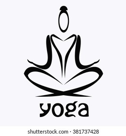 vector figure of a man sitting on a lotus with the word yoga on a colored background
