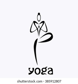 vector figure of a man sitting on a lotus with the word yoga on a colored background
