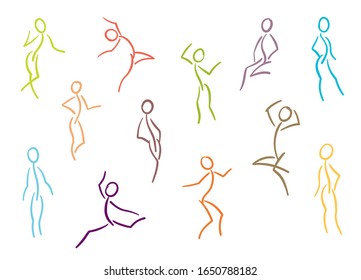 Vector figure motion drawings. Colorful animated human illustrations.