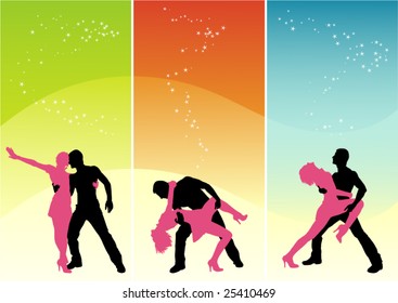 Vector figure of silhouettes dancing young people