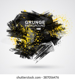 Vector figured brush strokes brush and ink. Yellow splatter.