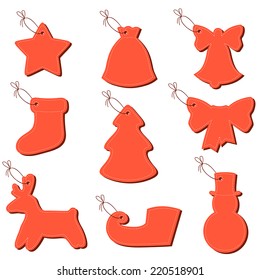 Vector figured Christmas greeting labels on a string