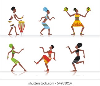 Vector figures of african dancers and musicians