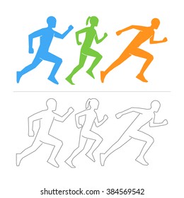 Vector figures athletes on a white background. Line running symbol.