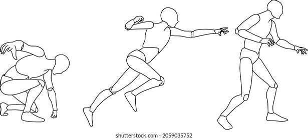 Vector figures of people in different poses. Walking, jumping and sitting people