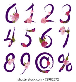 Vector figures and signs with spring flowers