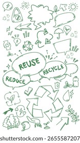 A vector file background featuring ecology-themed doodle drawings.