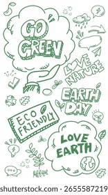 A vector file background featuring ecology-themed doodle drawings.