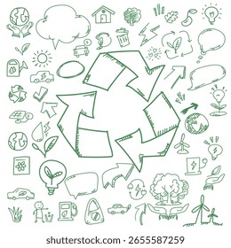 A vector file background featuring ecology-themed doodle drawings.
