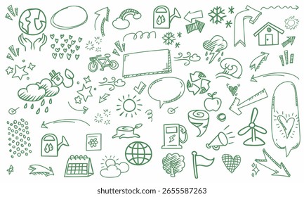 Un fondo de archivo de Vector con dibujos de doodle con temas de ecología.
