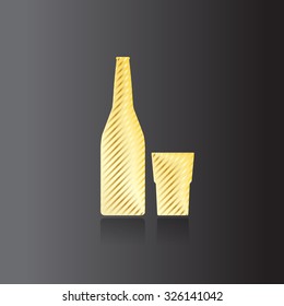 Vector file. Beer bottle and glass with gray background