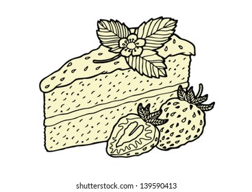 Vector file of black and white strawberry cheesecake.