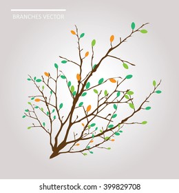 Vector file: Brown branch with the colorful green and orange leaves