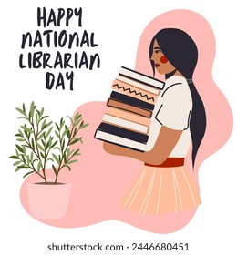 Vector file celebrating Happy National Librarian Day with a clean white background, perfect for honoring librarians and library-themed designs