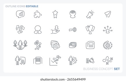 Um arquivo de vetor que contém conjuntos de ícones de estrutura de tópicos inspirados em conceitos de negócios.