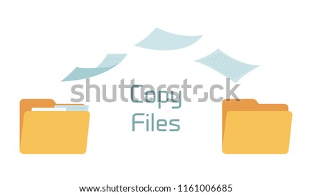 Vector file copy in folders - full and empty, yellow containers for documents. Organizer of work process. Icon with information.