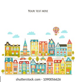 Vector file with cute city, houses, streets