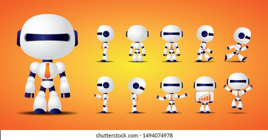 Vector file. Cute and futuristic robot worker character. Robot wears necktie.