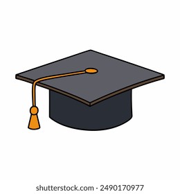 Vector file featuring black graduation caps with tassels, scattered in different orientations on a white background, symbolizing achievement and celebration.