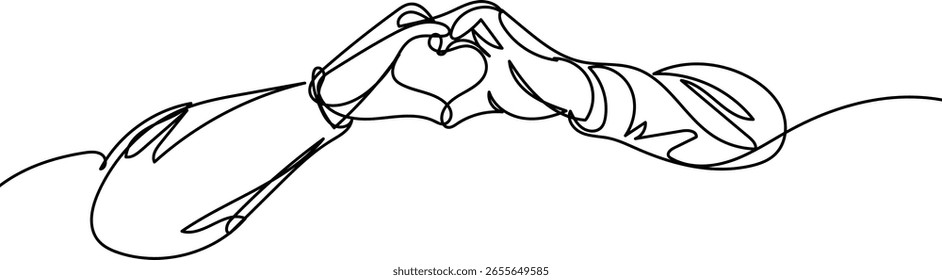 A vector file featuring a continuous line doodle in the shape of heart-shaped hands.