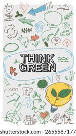 A vector file featuring ecology-themed doodle illustrations.