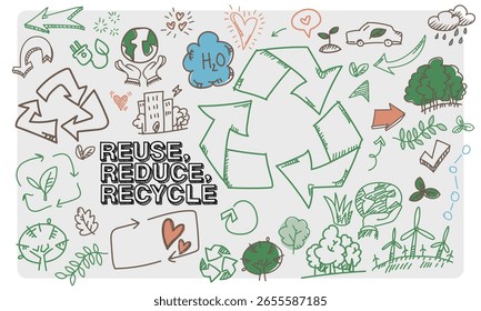 Un archivo de Vector con ilustraciones de doodle con temas de ecología.